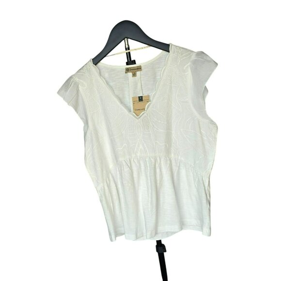NWT Democracy Offwhite Embroidered Cap Sleeve Top S - Picture 1 of 4
